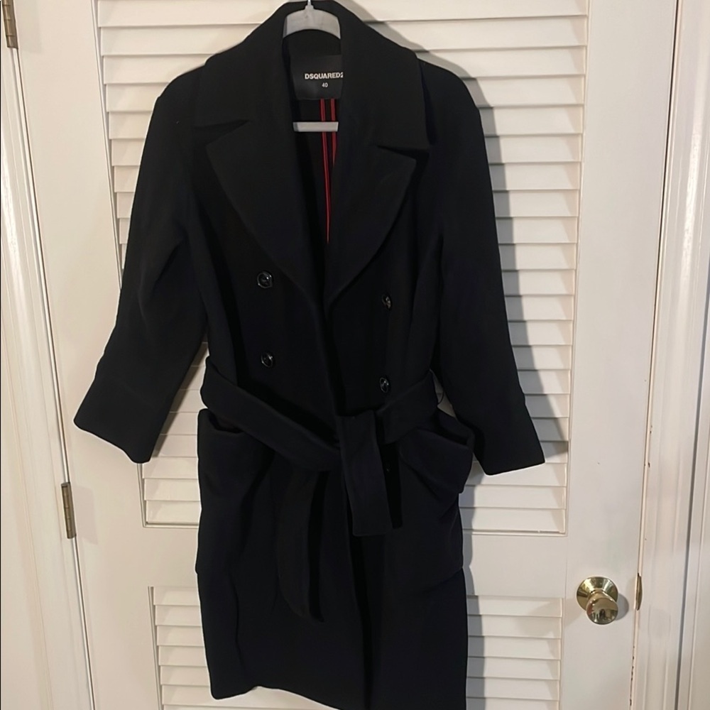 DSQUARED2 Black Trench Coat Classic Tailored Design